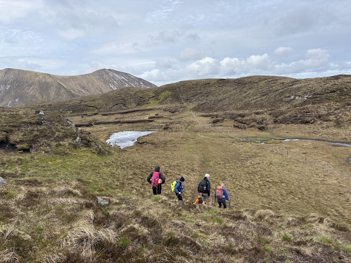 Landscape and walkers on the Seven Sisters route in Donegal.